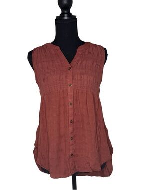 Knox Rose Sleeveless Button-Front Top in Rust